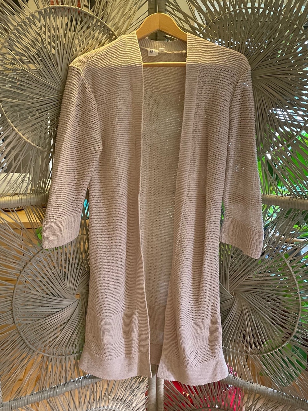 GAP Open-Front Long Cardigan in Light Taupe